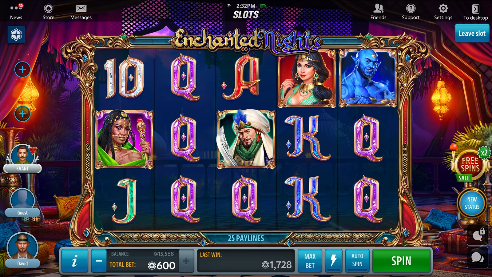 Tampilan permainan slot dengan gulungan dan simbol berwarna